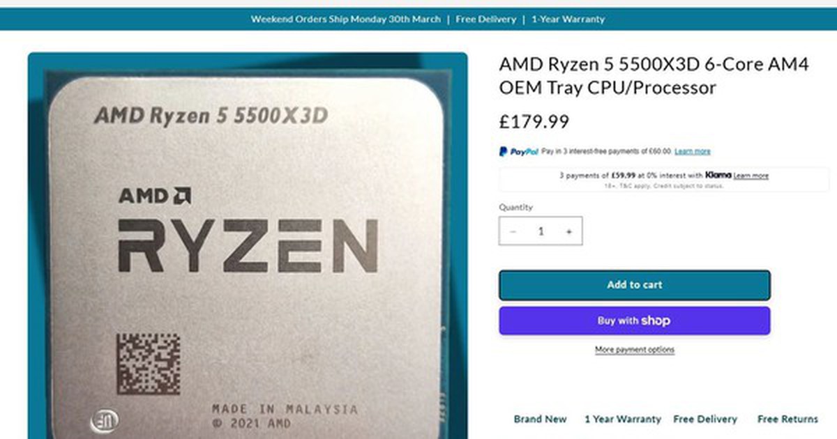Ryzen 5 5500X3D bất ngờ về Anh — phân phối, thông số và tác động với game thủ