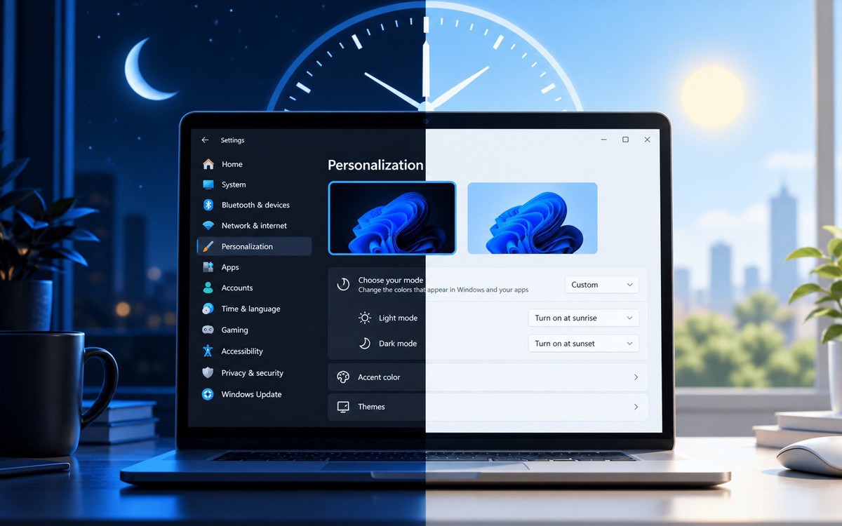 Windows 11 đang thử nghiệm tính năng tự đổi giao diện sáng/tối theo lịch